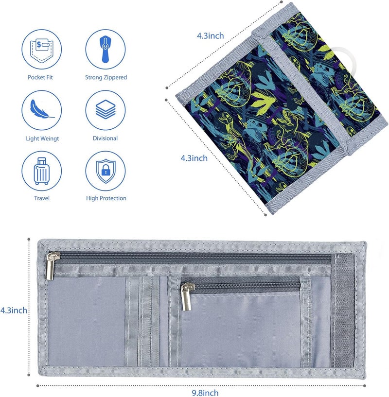 Maplerich Kids Trifold Wallet for Boys 4-12Years, Velcro Wallet with Card Holders, Perfect Children's Birthday Gift - Toddler Wallet for Boys, Trifold Wallet for Kids (dinosaur) - Image 2